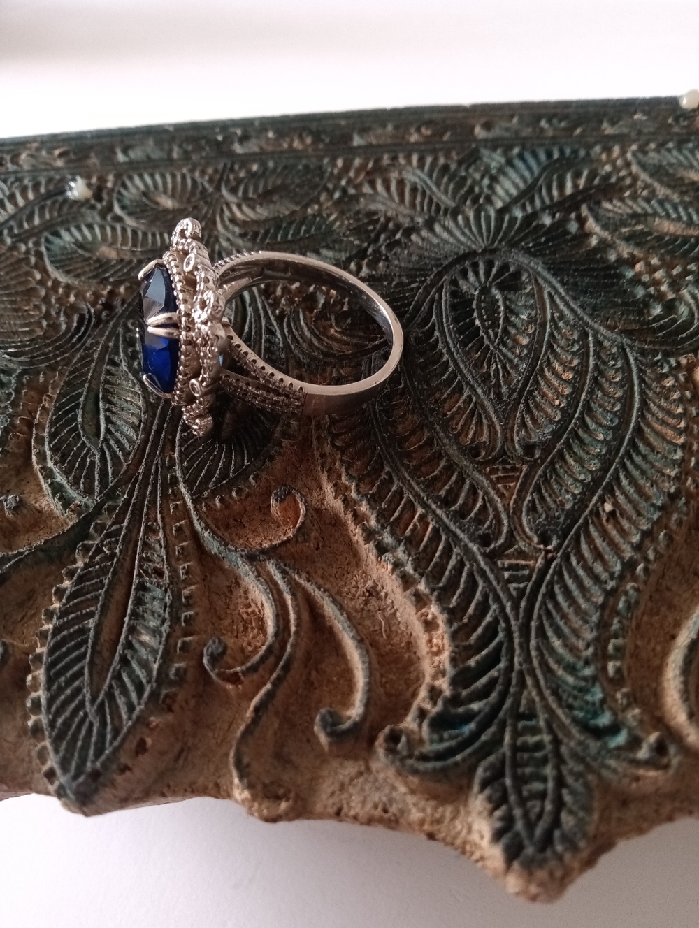 Sterling Silver 925 Ring Large Square Blue Sapphire Filigree Detail Size 9.5 - Picture 5 of 9